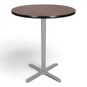 Bennet Cafe Table Mahogany Wood Top with Soft Grey Metal Frame 36 in. Pedestal Base Dining Table Seats 2