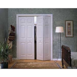 48 in. x 80 in. 6 Panel Colonist Primed Textured Molded Composite MDF Closet Bi-Fold Double Door