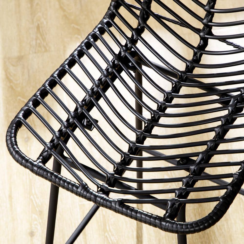 Black Metal and Rattan Counter Height Bar Stools Set of 2