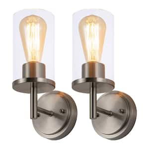 1-Light Satin Nickel Wall Sconce with Clear Glass Cylinder(2-Pack)