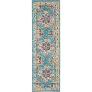 Passion Light Blue 2 ft. x 6 ft. Persian Modern Transitional Kitchen Runner Area Rug