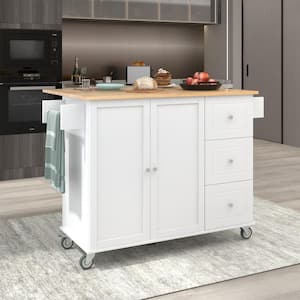 Home Decorators Collection Ivory Wooden Rolling Kitchen Cart with Butcher  Block Top and Storage (48 W) SK19304Dr1-V - The Home Depot