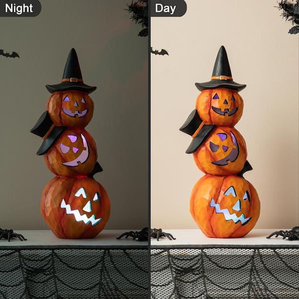 絶対的な信頼 Halloween H in. 14.25 Glitzhome Lighted Resin Stacked トップス