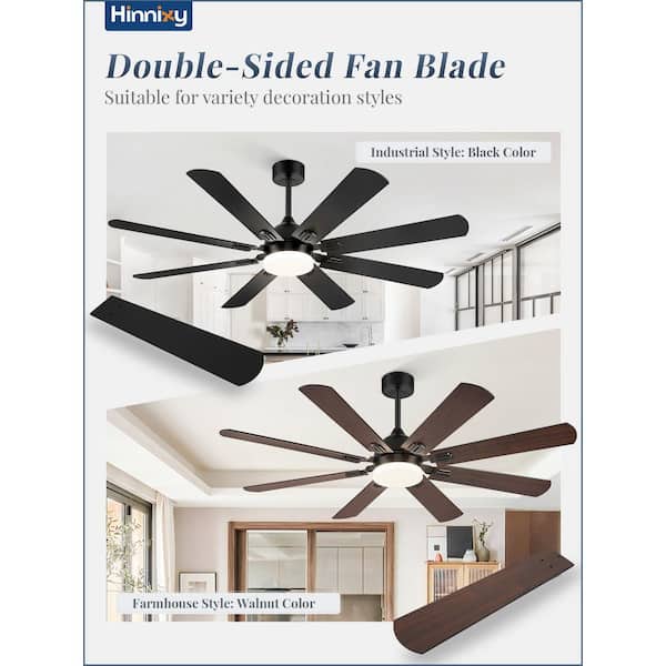 62 in. Outdoor/Indoor Black Downrod Mount Ceiling Fan with Light, Dual-Finish Blades, Remote Control, for Living Room
