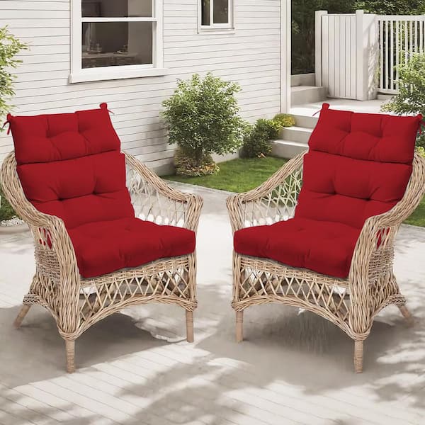 44 in x 20 in Outdoor High Back Dining Chair Cushion Tie Tufted Replacement for Patio Furniture Red(2-Pack)