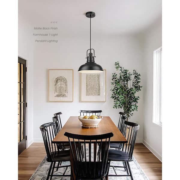 11 in. 1-Light Black Industrial Pendant Light with Metal Shade
