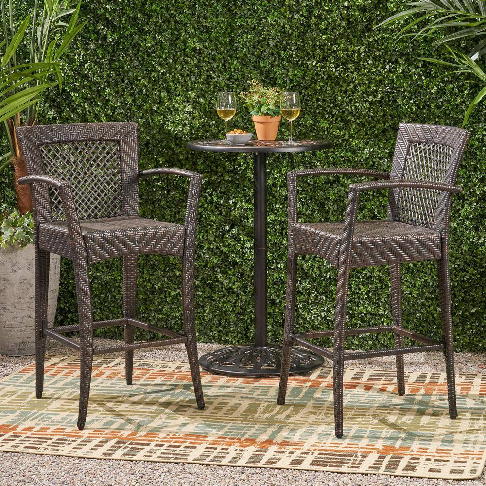 Megan 46" Dark Brown Wicker Outdoor Barstool Set