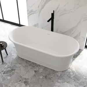 67 in. x 31.5 in. Stone Resin Solid Surface Flatbottom Freestanding Soaking Bathtub in White