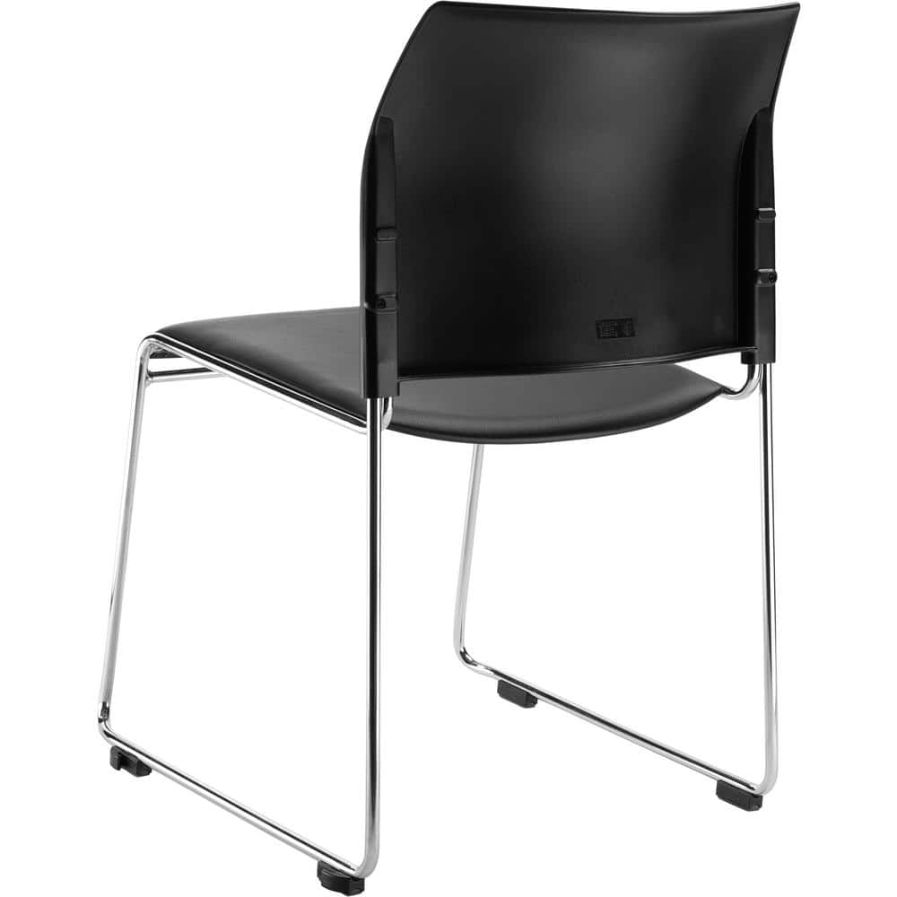 Black Vinyl and Metal Armless Stackable Chairs, Set of 4