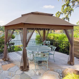 11 ft. x 11 ft. Brown Steel Pop-Up Gazebo with Mosquito Netting