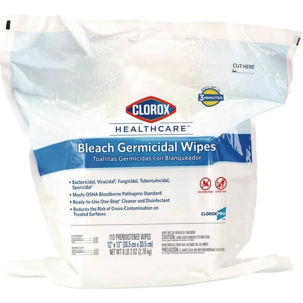 12 in. x 12 in. Unscented Bleach Germicidal Disinfecting Wipes, Bag (110-Count)