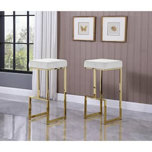 Jupiter Lane 31 in. H Cream/Velvet Backless Metal Bar Stools with Gold Base (Set of 2)