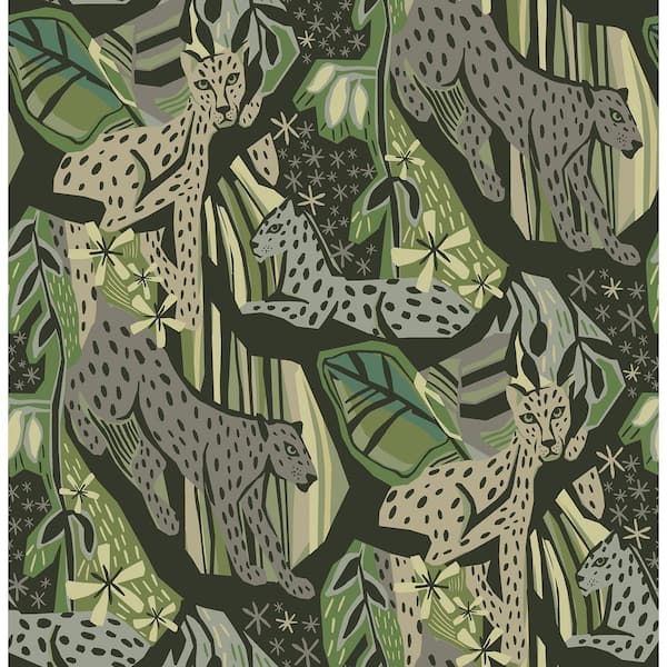 NuWallpaper Greens Cat Nap Vinyl Matte Peel and Stick Wallpaper Roll