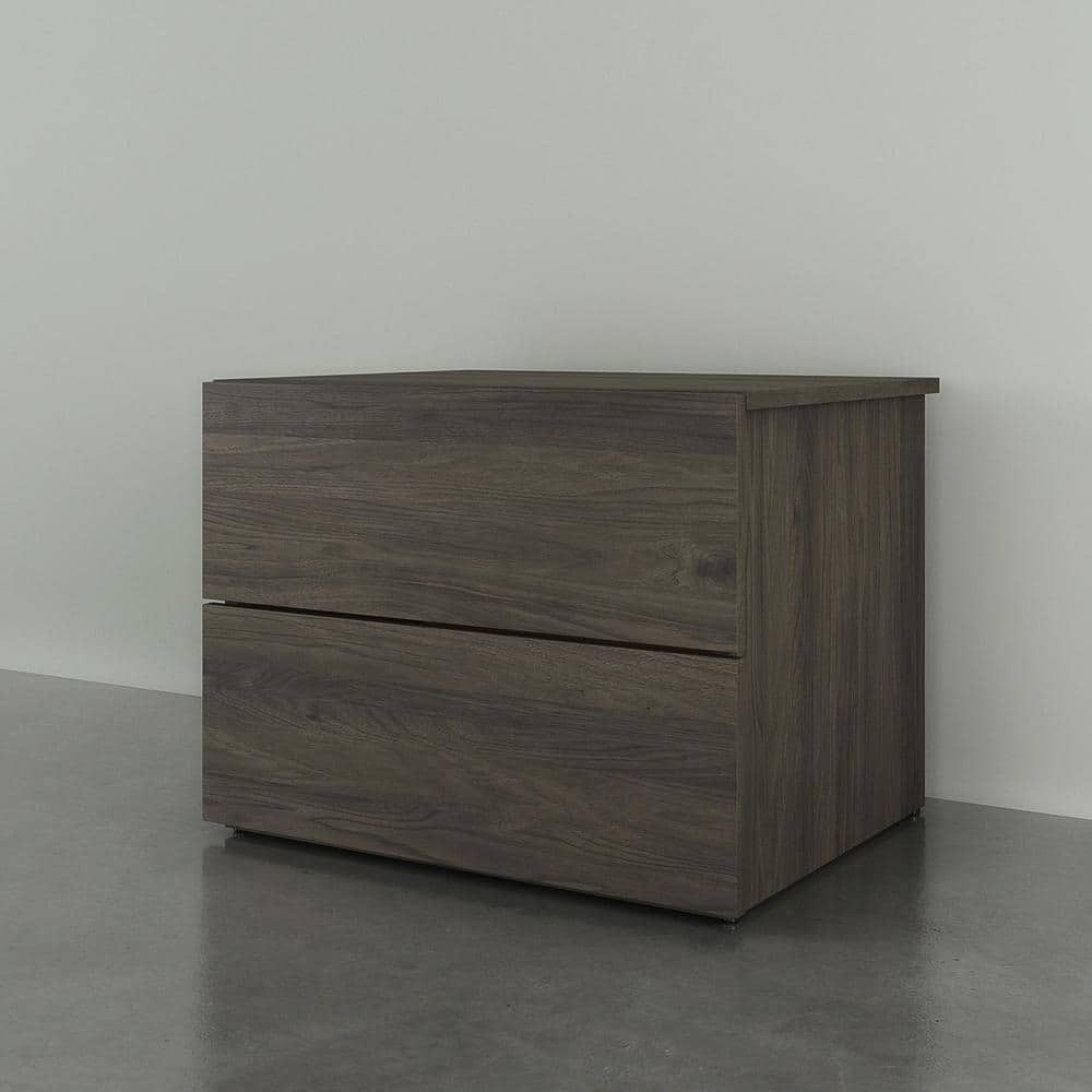 Modern Bark Grey 2-Drawer Nightstand with Metal Slides