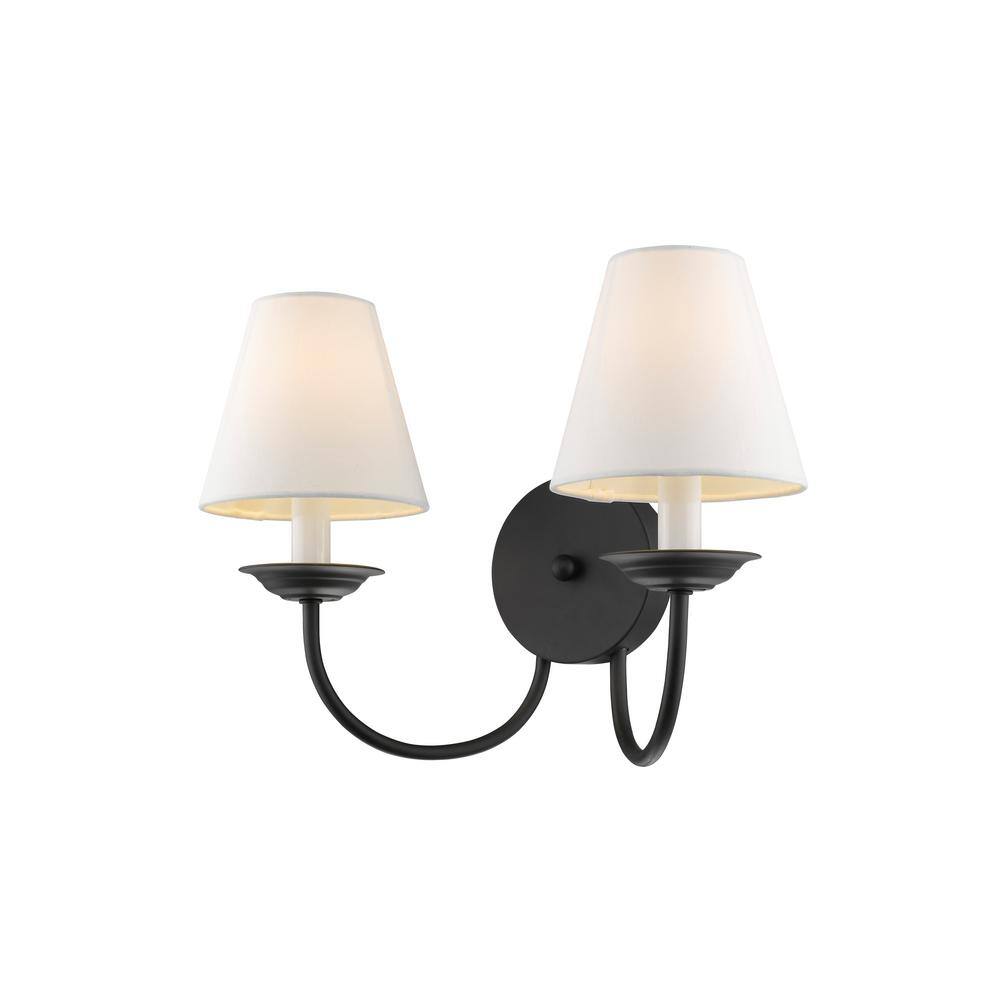 Elegant Black Steel Dual Sconce with Off-White Handmade Shade