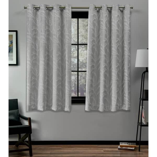 EXCLUSIVE HOME Kilberry Dove Grey Nature Woven Room Darkening Grommet Top Curtain, 52 in. W x 63 in. L (Set of 2)