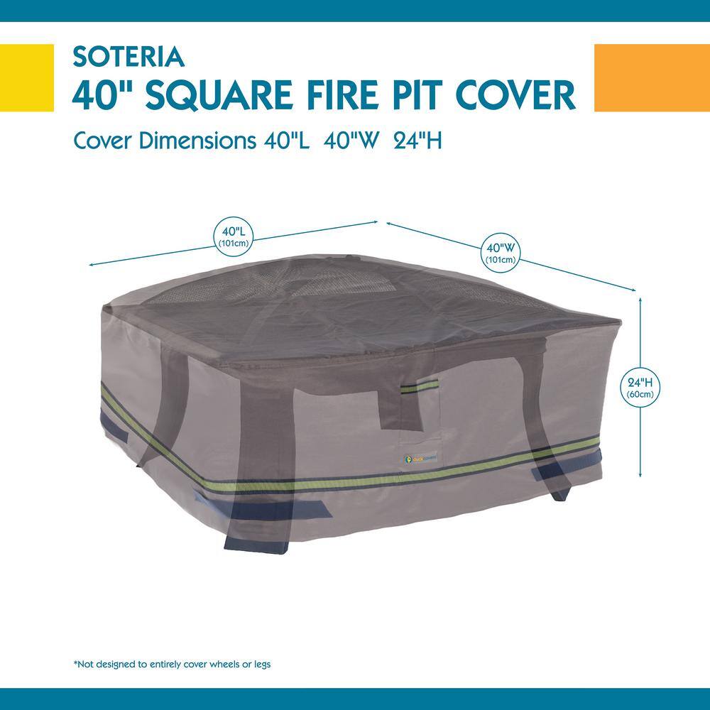 Grey Waterproof Square Fire Pit Cover with Sporty Webbed Accent
