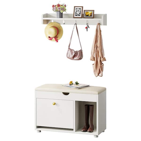 TRIBESIGNS WAY TO ORIGIN Cezalinda 19.69 in. H Shoe Storage Cabinet Bench Set 6-in-1 3-Tier Coat Rack Entryway Hall Tree Shoe Rack 5 Hooks Shelf