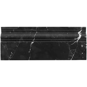 Blackout Nero Marquina 4.75 in. x 12 in. Honed Marble Base Molding Tile Trim