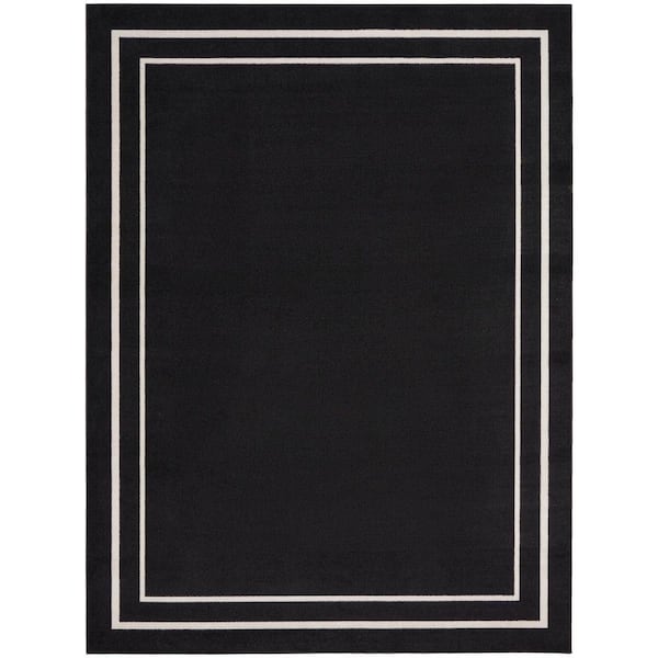 Essentials Black Ivory 9 ft. x 12 ft. Solid Contemporary Indoor/Outdoor Area Rug