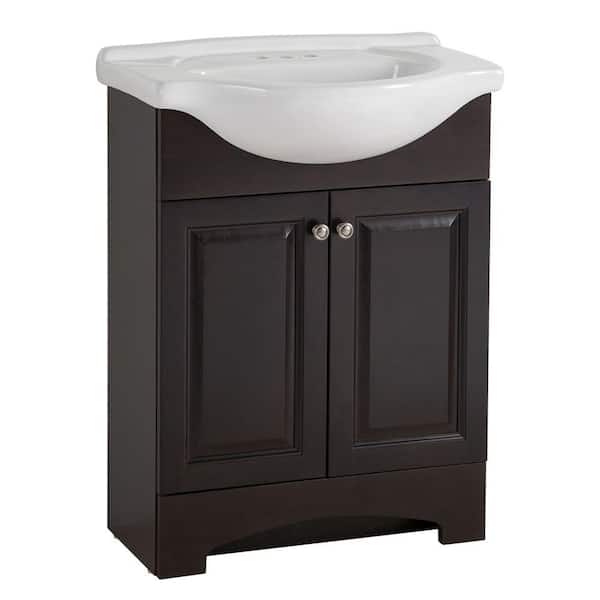 Glacier Bay Chelsea 26 in. W x 36 in H x 18 in. D Bathroom Vanity in Charcoal with Porcelain Vanity Top in White with White Sink
