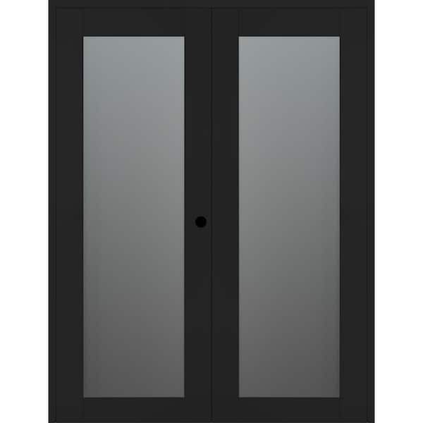 Belldinni Vona 207 48 in. x 80 in. Left Active Full Lite Frosted Glass Black Matte Wood Composite Double Prehung Interior Door