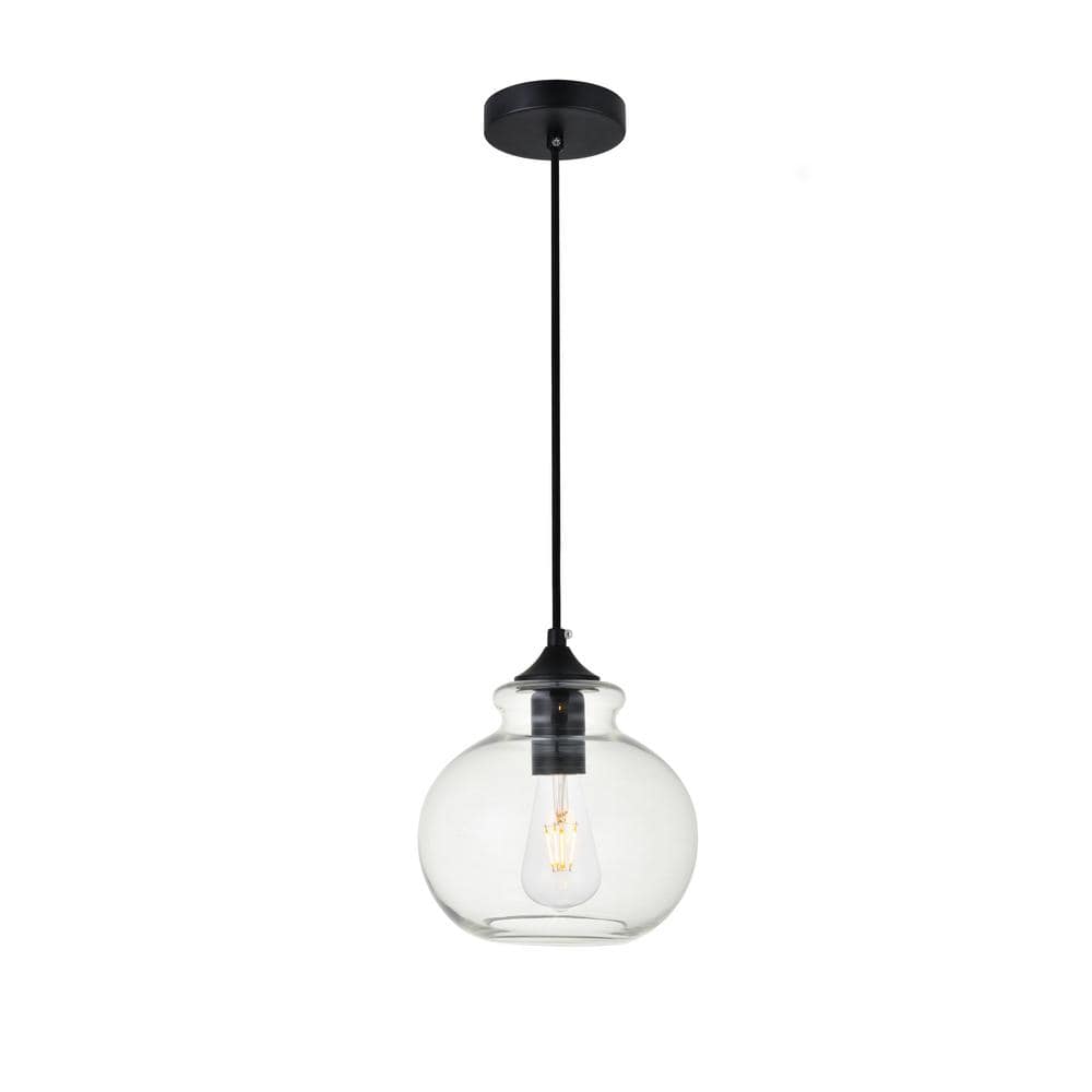 Timeless Home Dylan 1-Light Black Pendant with 7.9 in. W x 7.3 in. H Clear 
