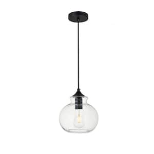 Timeless Home Dylan 1-Light Black Pendant with 7.9 in. W x 7.3 in. H Clear Glass Shade