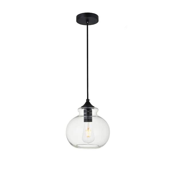 Unbranded Timeless Home Dylan 1-Light Black Pendant with 7.9 in. W x 7.3 in. H Clear Glass Shade