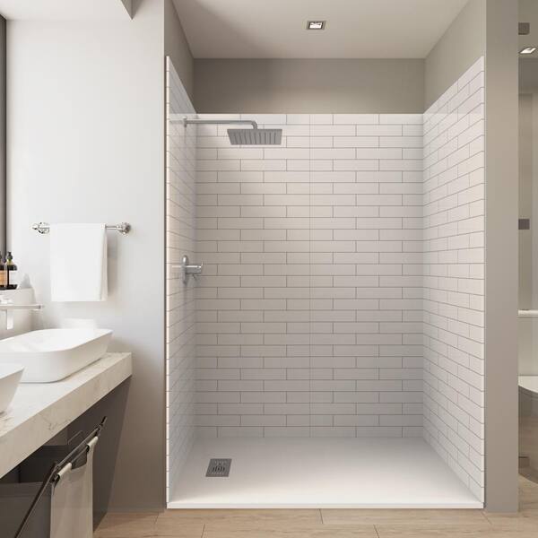 CASTICO 60 in. x 36 in. x 84 in. Solid Composite Stone Alcove Shower