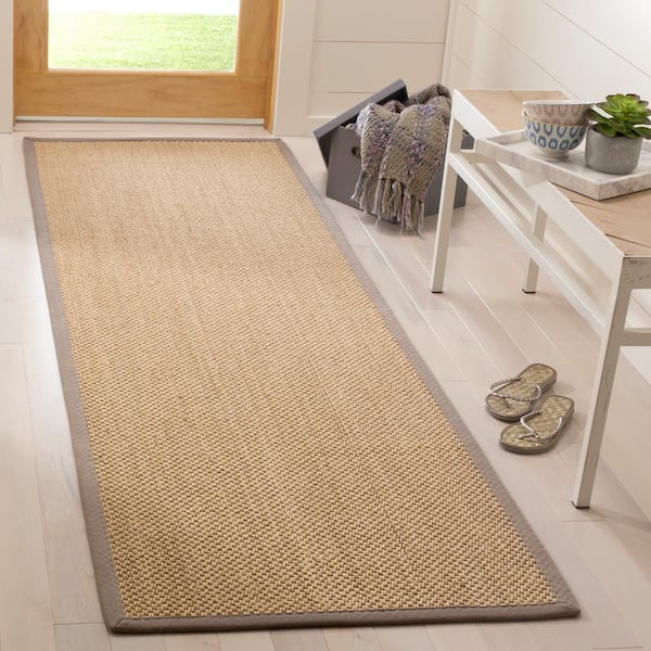Natural Fiber 3 ft. x 16 ft. Maize/Gray Solid Runner Rug