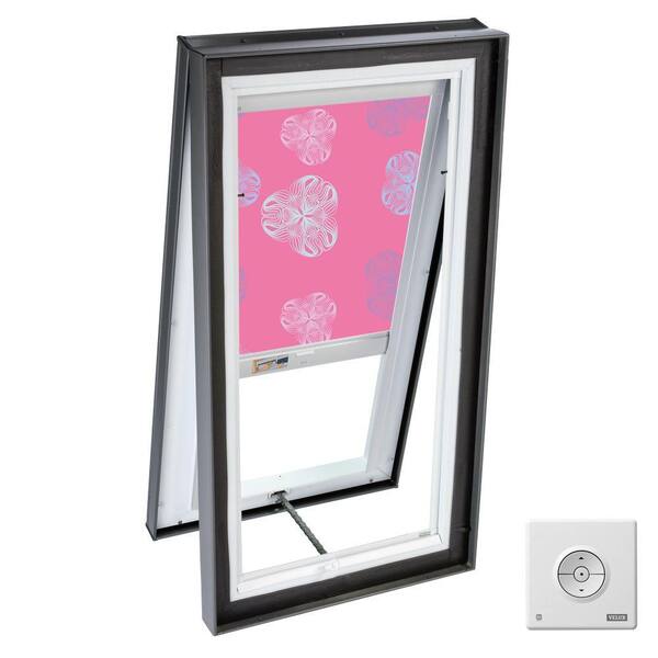 VELUX 22-1/2 in. x 46-1/2 in. Fresh Air Skylight Curb-Mount Vented w/  LowE3 Glass and Pink Solar Blackout Blind-DISCONTINUED