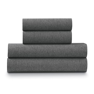 4-Piece Grey Heather Jersey Knit King Size Sheet Set