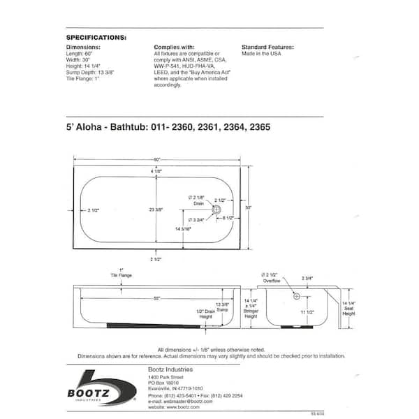 Bootz Industries Aloha 60 in. x 30 in. Soaking Bathtub with