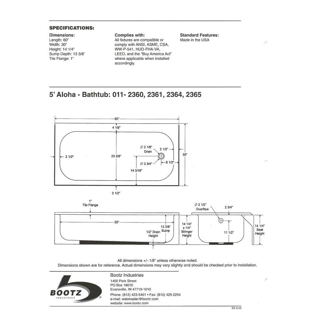 White Porcelain 60-Inch Left Drain Soaking Bathtub