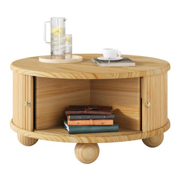 Nestfair 31.8 in. W Natural Round Wood Coffee Table with Storage