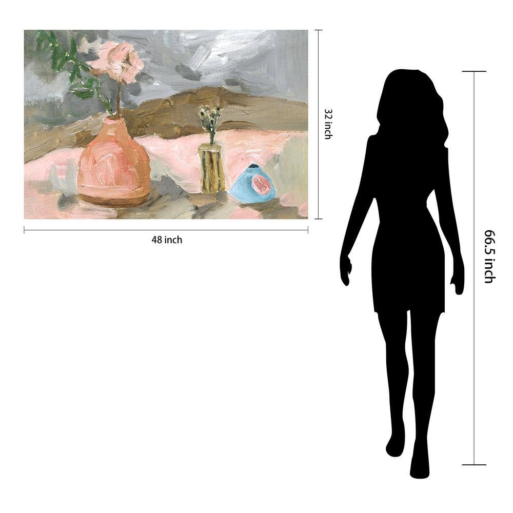 Rustic Still Life Glass Wall Art with Pink Vase and Flowers