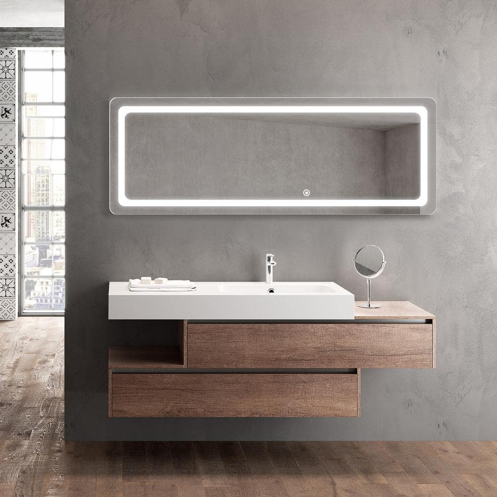 16 in. W x 63 in. H LED Full Length Rectangular Frameless Mirror with Round