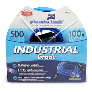5/8 in. x 100 ft. Industrial Grade Dual-Purpose Blue Synthetic Rubber Hose, BPA Free for Safe Drinking, 500 PSI BP