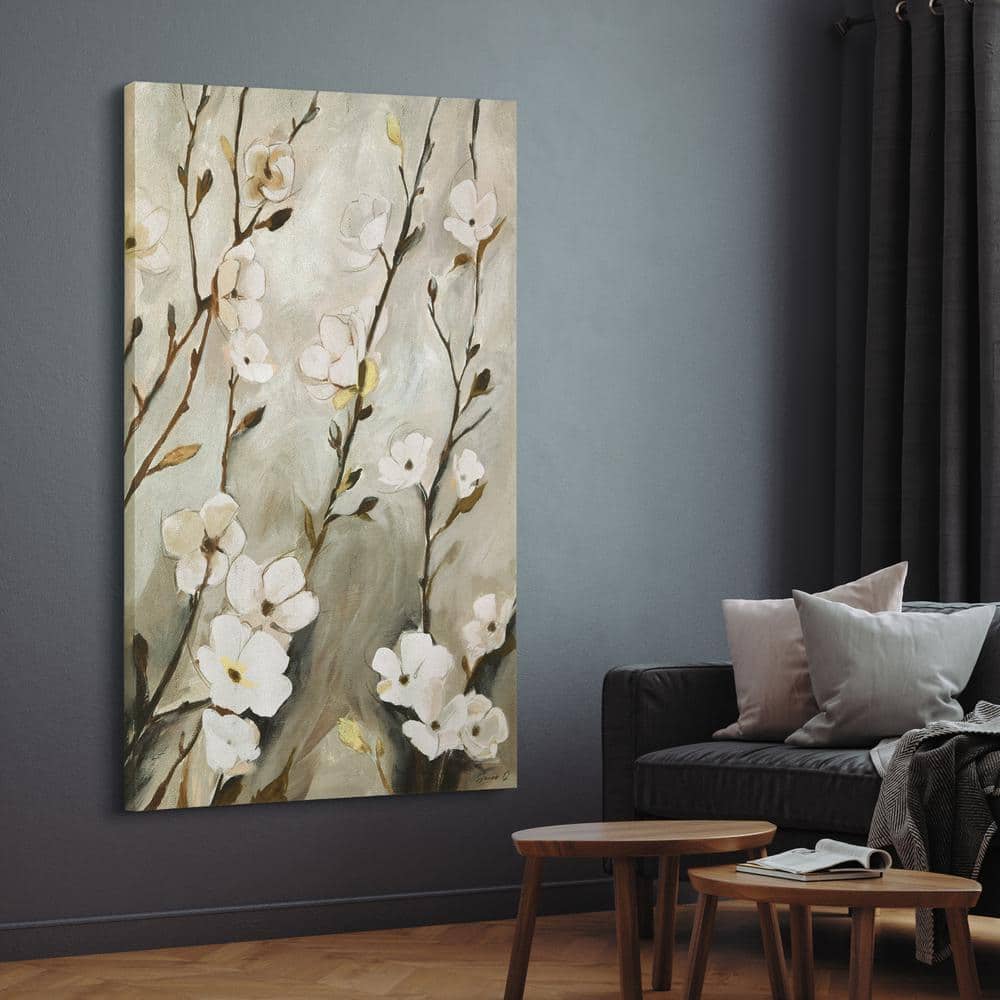 Blossoming Tranquility Gold Shagreen Floral Canvas Wall Art