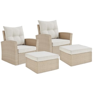 Canaan Beige 4-Piece All-Weather Wicker Patio Conversation Set with Cream Cushions