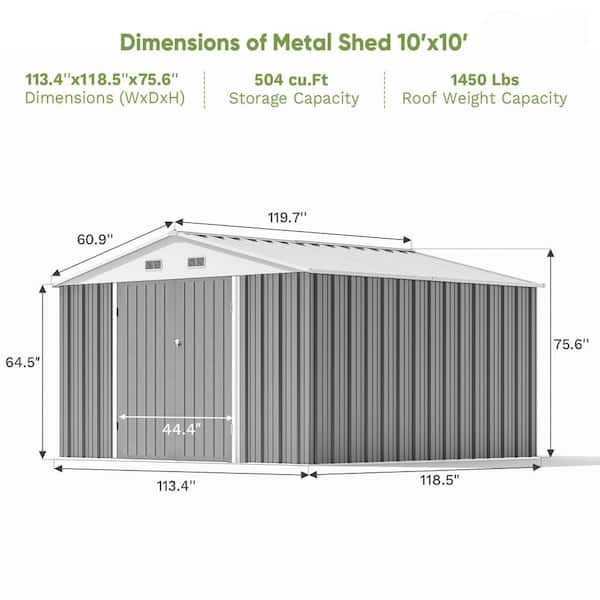 Patiowell 10 W x 10 D Galvanized Steel Storage Metal Shed