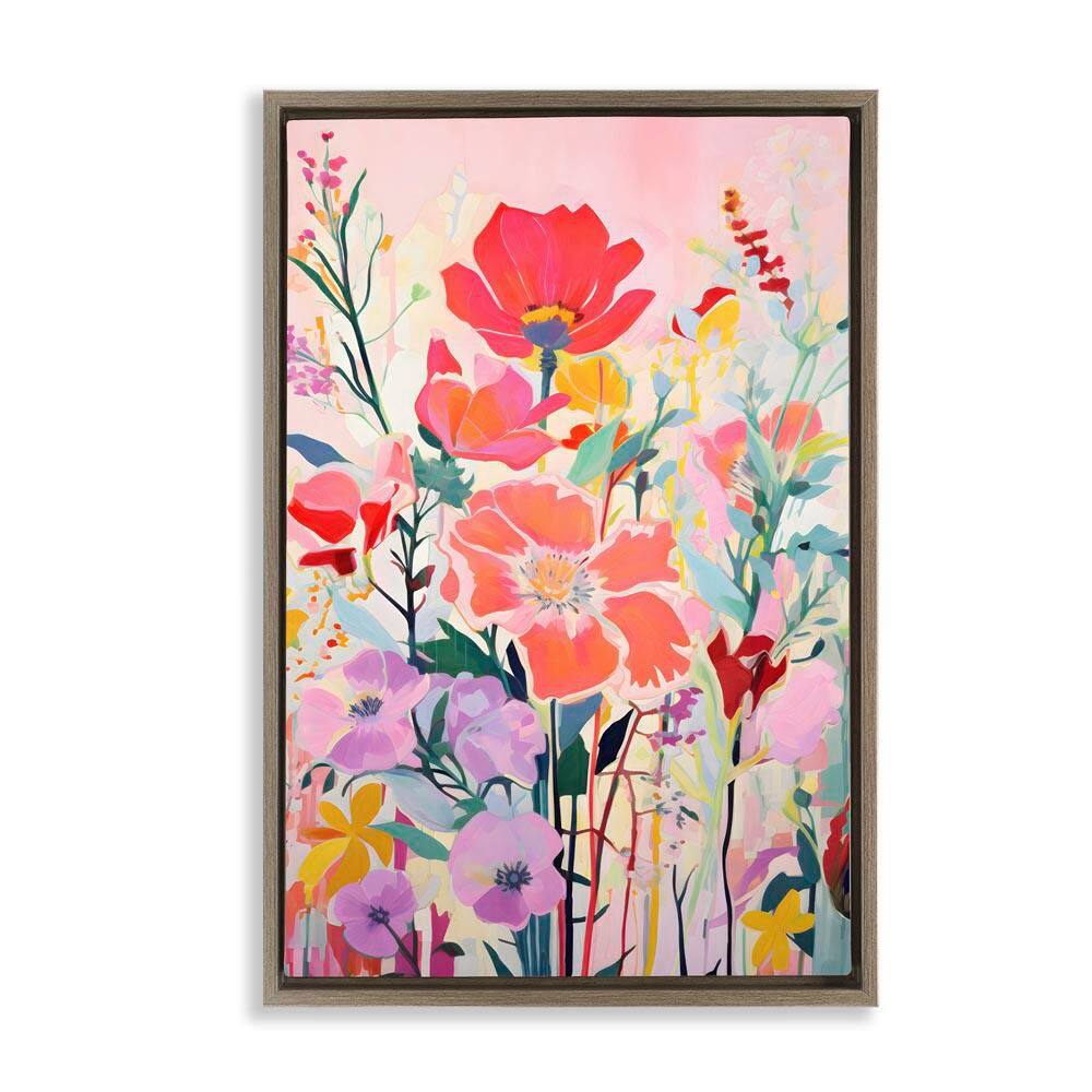 Abstract Flowers on Pink by LSR Design Studio Brown Floater Frame Nature Graphic Art Print 31 in. x 21 in. price history on PriceWatchPro