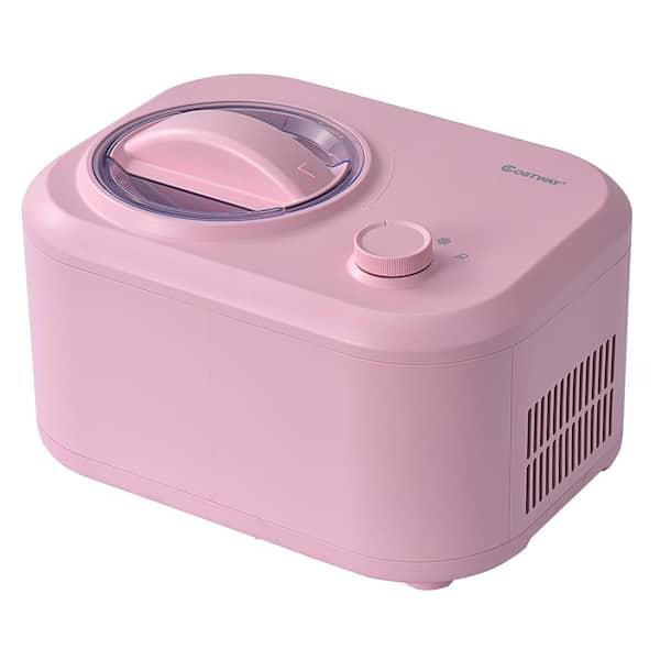 Costway 14 in. Portable 2.3 lbs. Ice Cream Maker 1.1 qt. Automatic Frozen Dessert Machine in Pink