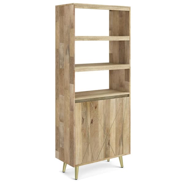 Simpli Home Jager 72 in. H Tall Natural Wood Contemporary Bookcase with Doors Solid Mango Wood