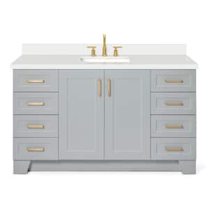 Taylor 61 in. W x 22 in. D x 36 in. H Freestanding Bath Vanity in Grey with Pure White Quartz Top