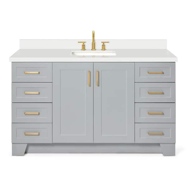 Taylor 60 in. W x 22 in. D x 36 in. H Freestanding Bath Vanity in Gray with Pure White Quartz Top