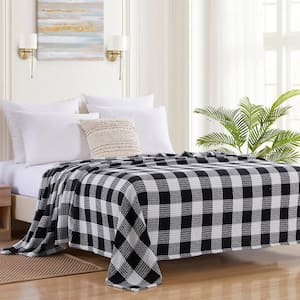Buffalo Plaid Cotton Blend Blanket, Full/Queen, Black and White