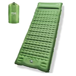 Single-Size Sleeping Pad for Camping- Ultralight Inflatable Sleeping Mat with Built-in Foot Pump and Pillow in Green