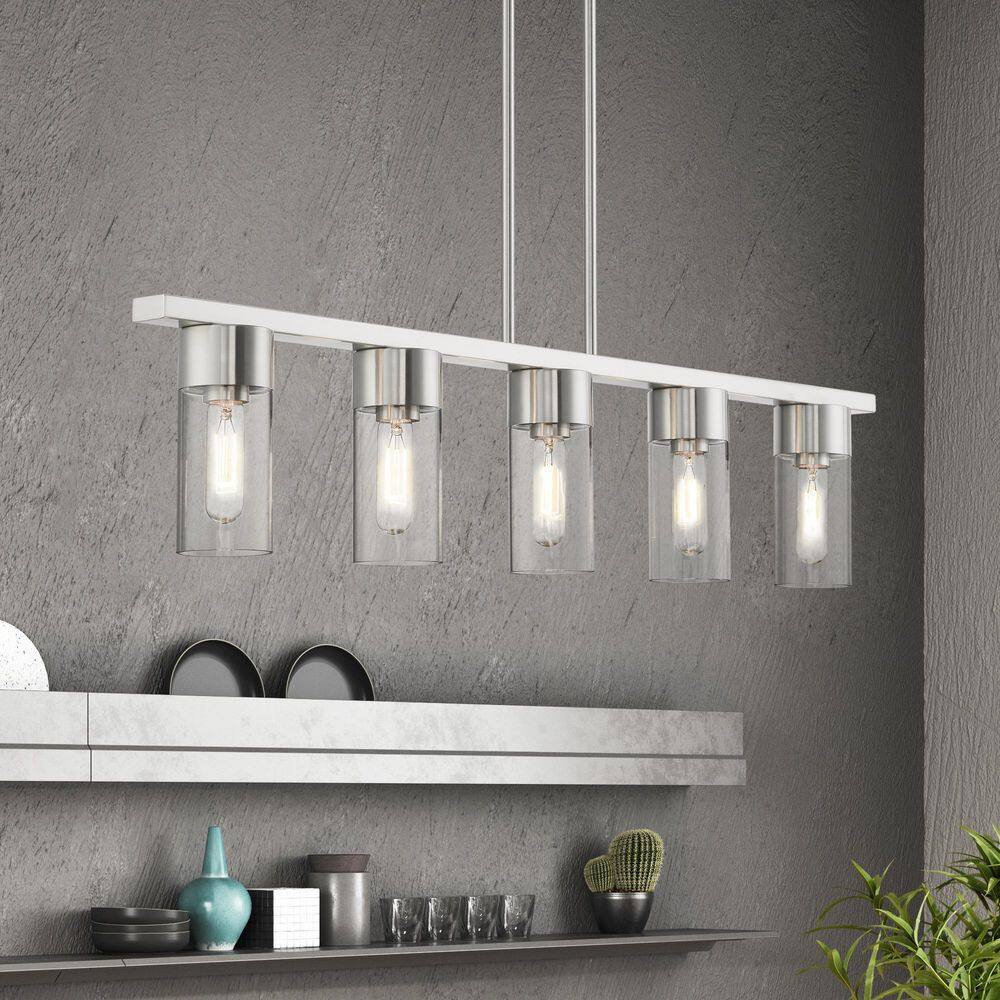Carson Brushed Nickel 5-Light Linear Chandelier with Clear Glass